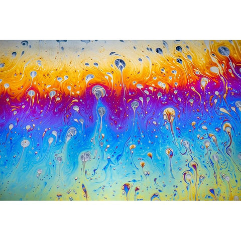 Abstract pattern of refracted light in soap bubble Black Modern Wood Framed Art Print by Jones, Adam