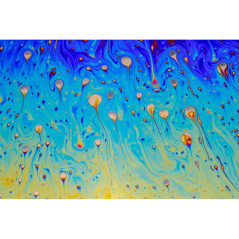 Abstract pattern of refracted light in soap bubble Black Modern Wood Framed Art Print by Jones, Adam