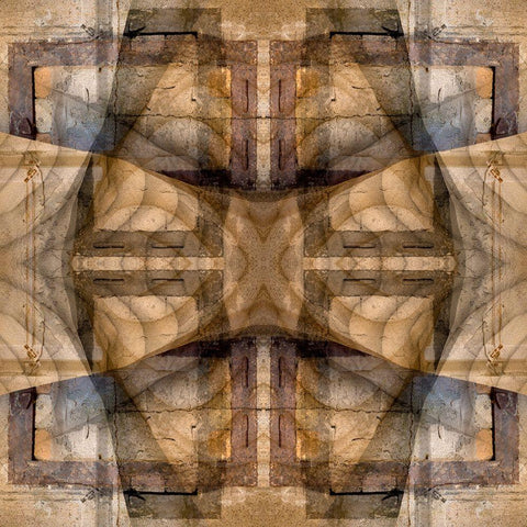 Earth tone quilt-like abstract Gold Ornate Wood Framed Art Print with Double Matting by Jaynes Gallery