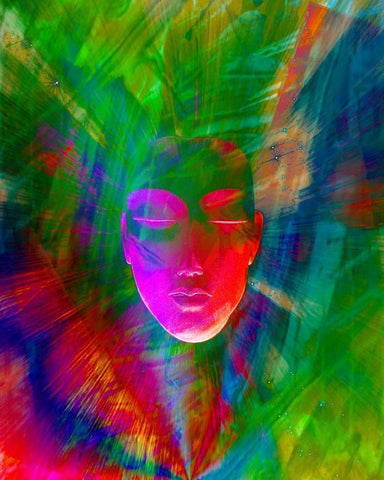 Abstract of meditating human face White Modern Wood Framed Art Print with Double Matting by Zuckerman, Jim