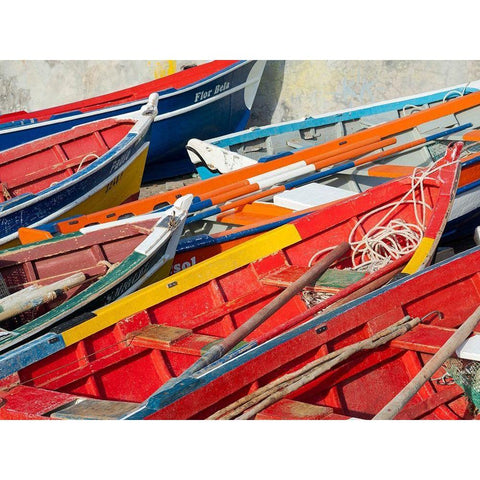 Harbor with traditional colorful fishing boats Town Ponta do Sol-Island Santo Antao-Cape Verde White Modern Wood Framed Art Print by Zwick, Martin