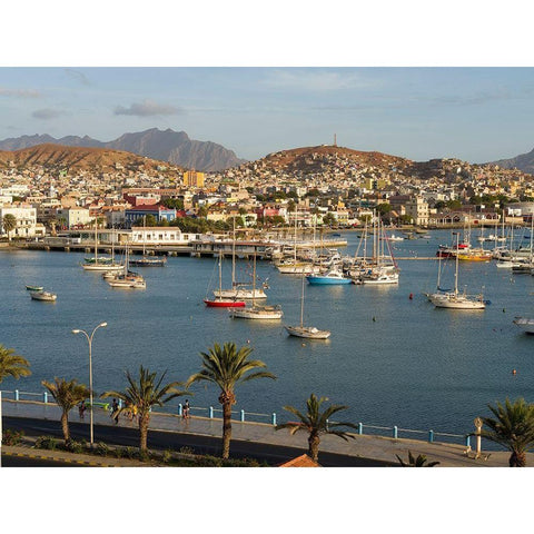 City Mindelo-a seaport on the island Sao Vicente-Cape Verde Africa White Modern Wood Framed Art Print by Zwick, Martin