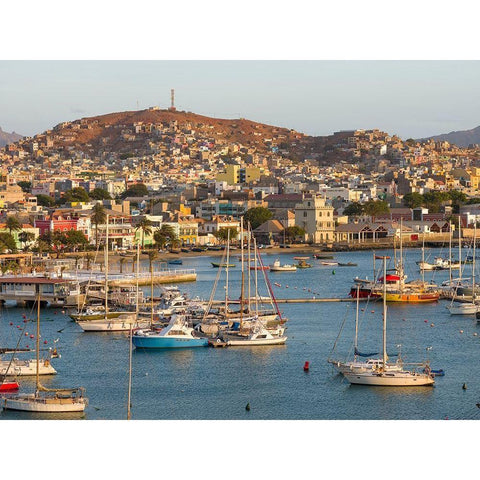 City Mindelo-a seaport on the island Sao Vicente-Cape Verde Africa Black Modern Wood Framed Art Print with Double Matting by Zwick, Martin