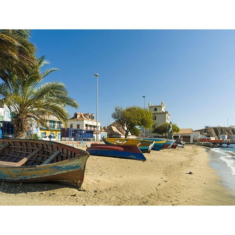 View of Marina and Porto Grande City Mindelo-a seaport on the island Sao Vicente-Cape Verde Africa Black Modern Wood Framed Art Print by Zwick, Martin