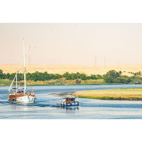 Upper Egypt-Aswan-between and Edfu on a meander of the Nile-the Amelia under tow Black Modern Wood Framed Art Print by Jones, Alison