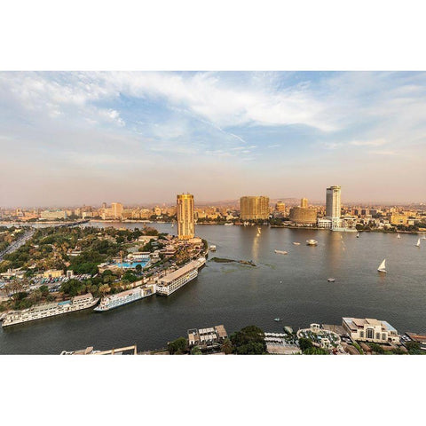 Africa-Egypt Cairo View of downtown Cairo and the Nile River White Modern Wood Framed Art Print by Wilson, Emily