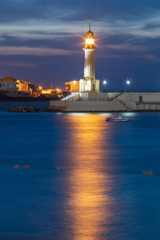 Africa-Egypt-Alexandria Lighthouse in the harbor at Alexandria White Modern Wood Framed Art Print with Double Matting by Wilson, Emily