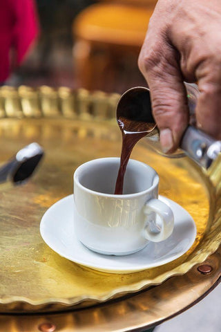 Africa-Egypt-Cairo Egyptian coffee being served traditionally at a coffee shop in Cairo White Modern Wood Framed Art Print with Double Matting by Wilson, Emily