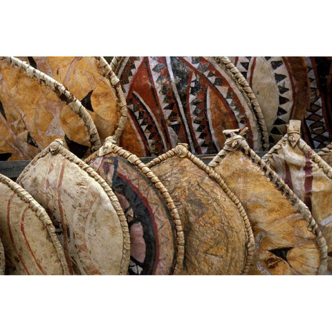 Kenya Masai shields at a roadside display Black Modern Wood Framed Art Print by Grall, Don