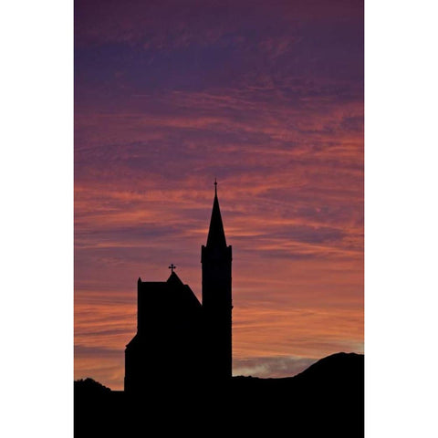 Namibia, Luderitz Church silhouetted by sunrise Black Modern Wood Framed Art Print by Anon, Josh