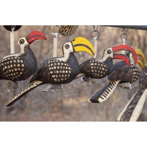 Wooden bird carvings, Etosha NP, Namibia Black Modern Wood Framed Art Print by Kaveney, Wendy