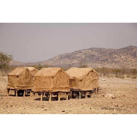 Namibia, Opuwo Storage huts in a Himba village Black Modern Wood Framed Art Print by Kaveney, Wendy