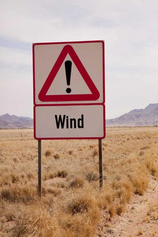 Namibia, Namib Desert Wind caution sign White Modern Wood Framed Art Print with Double Matting by Kaveney, Wendy