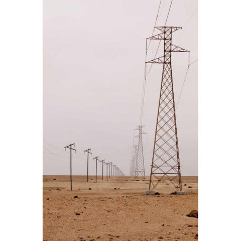 Namibia, Swakopmund Power and telephone lines Black Modern Wood Framed Art Print by Kaveney, Wendy