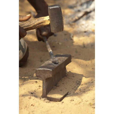 Namibia, Caprivi Strip Bushman makes a spear White Modern Wood Framed Art Print by Kaveney, Wendy