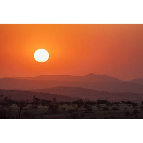 Namibia, Damaraland Orange sunset over mountains Gold Ornate Wood Framed Art Print with Double Matting by Kaveney, Wendy