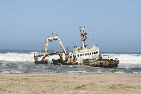 Namibia, Henties Bay Stranded shipwreck Ziela White Modern Wood Framed Art Print with Double Matting by Kaveney, Wendy