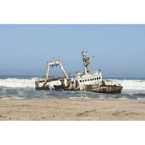 Namibia, Henties Bay Stranded shipwreck Ziela White Modern Wood Framed Art Print by Kaveney, Wendy