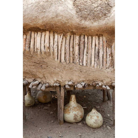 Namibia, Opuwo Gourds under food storage hut Black Modern Wood Framed Art Print by Kaveney, Wendy