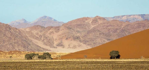 Namibia, Namib-Naukluft Sand dunes and mountain Black Ornate Wood Framed Art Print with Double Matting by Kaveney, Wendy