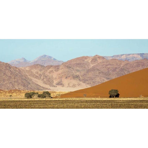 Namibia, Namib-Naukluft Sand dunes and mountain Black Modern Wood Framed Art Print by Kaveney, Wendy