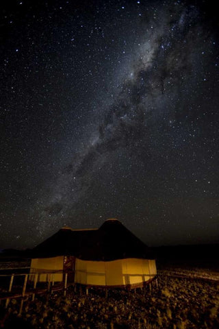 Namibia, Namib-Naukluft Park Hut and Milky Way Black Ornate Wood Framed Art Print with Double Matting by Kaveney, Wendy