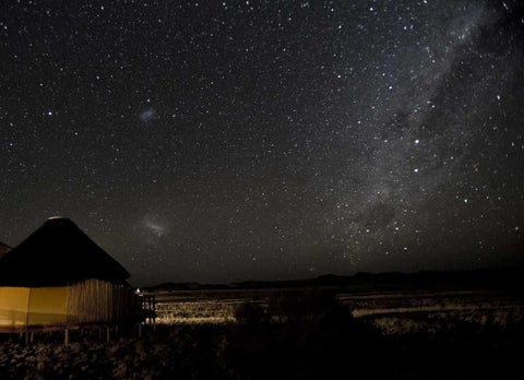 Namibia, Namib-Naukluft Park, Milky Way over Hut White Modern Wood Framed Art Print with Double Matting by Kaveney, Wendy