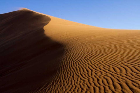 Namibia, Namib-Naukluft NP Blowing sand on dune White Modern Wood Framed Art Print with Double Matting by Young, Bill