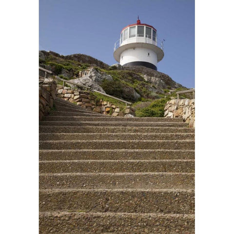 Stairs to a lighthouse, Cape Point, South Africa Black Modern Wood Framed Art Print by Kaveney, Wendy