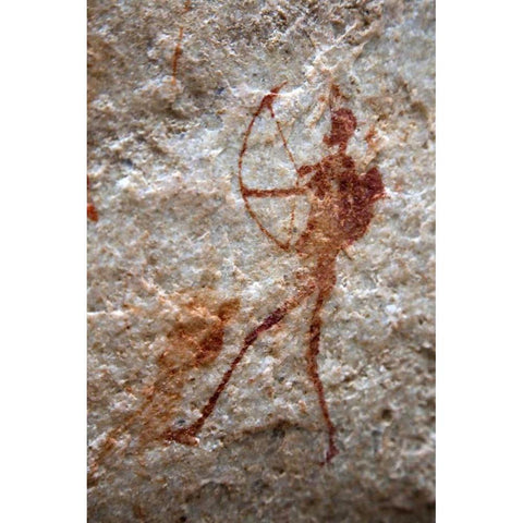 Rock painting of ancient archer, South Africa Black Modern Wood Framed Art Print by Kaveney, Wendy