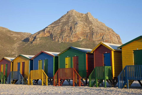Beach huts, Muizenberg, Cape Town, South Africa White Modern Wood Framed Art Print with Double Matting by Young, Bill