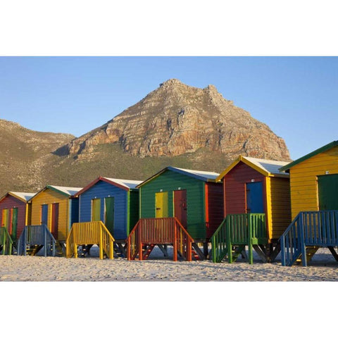 Beach huts, Muizenberg, Cape Town, South Africa White Modern Wood Framed Art Print by Young, Bill