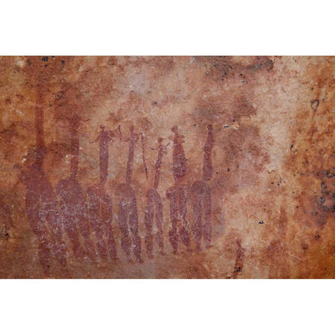South Africa Rock painting of dancing ladies Black Modern Wood Framed Art Print with Double Matting by Kaveney, Wendy
