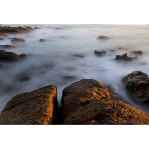 South Africa Sunset on ocean and shore rocks Black Modern Wood Framed Art Print with Double Matting by Young, Bill