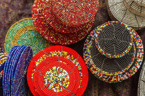Africa-Tanzania Display of Maasai bead crafts  Black Ornate Wood Framed Art Print with Double Matting by Jaynes Gallery