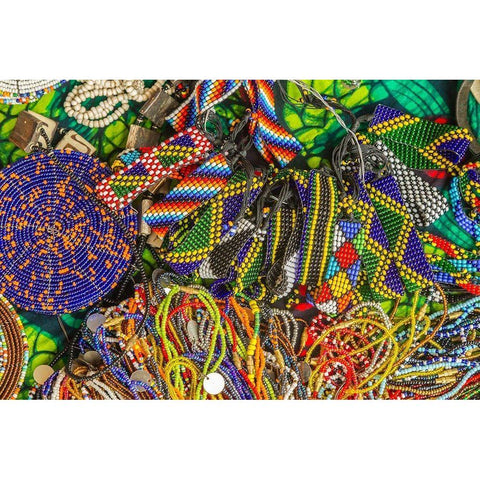 Africa-Tanzania Display of Maasai bead crafts  Black Modern Wood Framed Art Print with Double Matting by Jaynes Gallery