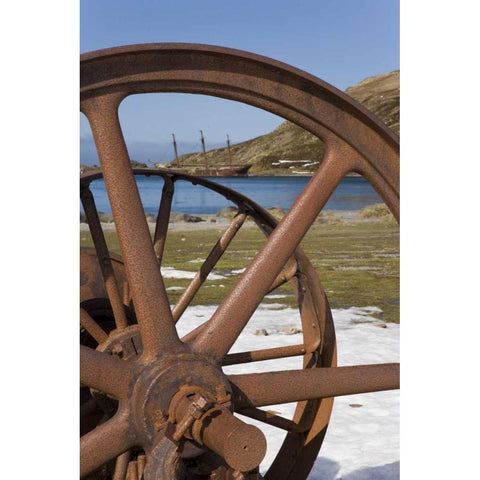 South Georgia Isl, Rusty whaling machinery Black Modern Wood Framed Art Print with Double Matting by Paulson, Don