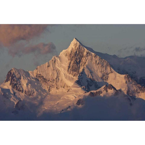 South Georgia, Snowy mountain peak at dawn Black Modern Wood Framed Art Print by Young, Bill