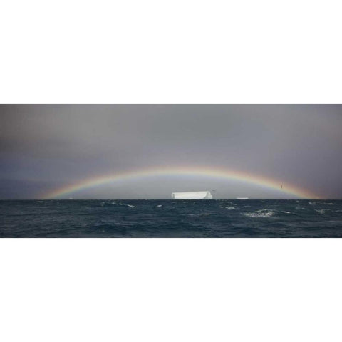 Antarctica, A tabular iceberg under a low rainbow Black Modern Wood Framed Art Print by Grall, Don