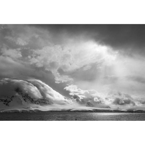 Antarctica, Stormy snow clouds over peninsula Black Modern Wood Framed Art Print with Double Matting by Young, Bill