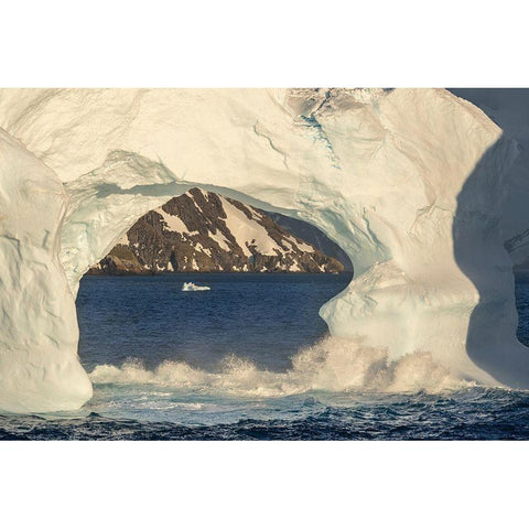 Antarctica-South Georgia Island-Coopers Bay Iceberg arch and mountains at sunrise  Black Modern Wood Framed Art Print with Double Matting by Jaynes Gallery