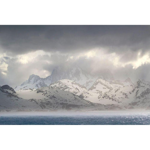 Antarctica-South Georgia Island-Coopers Bay Storm clouds over mountains  Black Modern Wood Framed Art Print by Jaynes Gallery