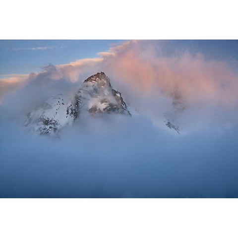 Antarctica-South Georgia Island-Stromness Bay Cloud-covered mountain at sunset  Black Modern Wood Framed Art Print by Jaynes Gallery