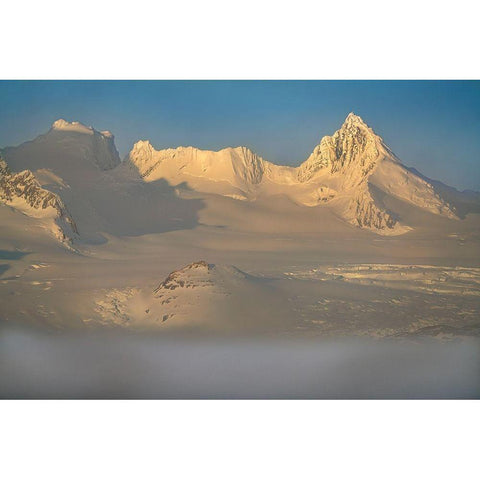 Antarctica-South Georgia Island Sunset on snow-covered mountains glaciers  Black Modern Wood Framed Art Print by Jaynes Gallery