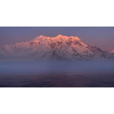 Antarctica-South Georgia Island Panoramic of sunset on Mt Paget  Black Modern Wood Framed Art Print by Jaynes Gallery