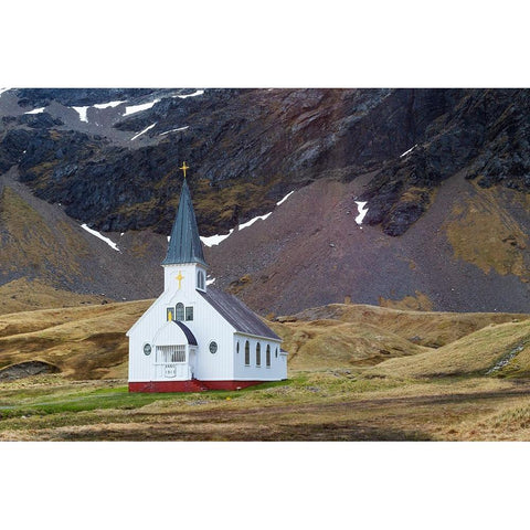 Southern Ocean-South Georgia-King Edward Cove-Grytviken-Grytviken whaling station-Church White Modern Wood Framed Art Print by Goff, Ellen B.