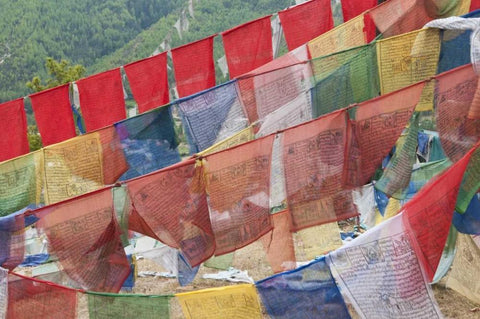Asia, Bhutan, Thimphu Colorful prayer flags Black Ornate Wood Framed Art Print with Double Matting by Kirkland, Dennis