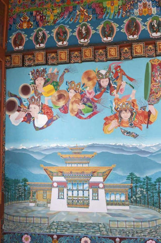 Bhutan, Dochu La Zangto Pelri Lhakhang temple White Modern Wood Framed Art Print with Double Matting by Kirkland, Dennis