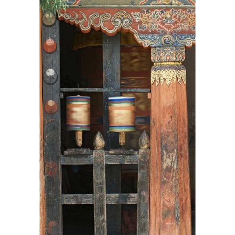 Bhutan, Bumthang Prayer wheel at Jampey Lhakhang Black Modern Wood Framed Art Print by Kirkland, Dennis