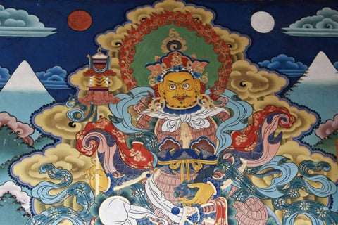 Bhutan, Punakha Murals in Punakha Dzong temple White Modern Wood Framed Art Print with Double Matting by Kirkland, Dennis